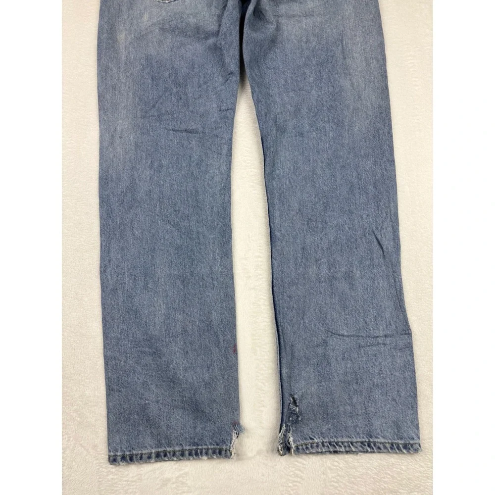 Levis 505 Mens 36x34 Jeans Light Blue Wash Denim Grungy HighLow Fade ripped Hem